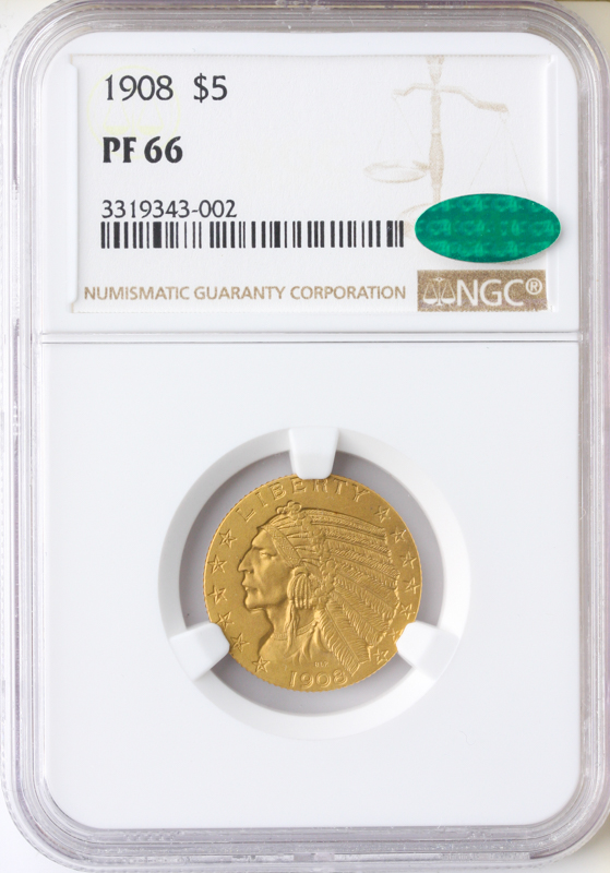 1908 $5 Indian NGC PR66 CAC