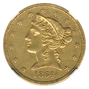 1864 $5 Liberty NGC AU55 CAC