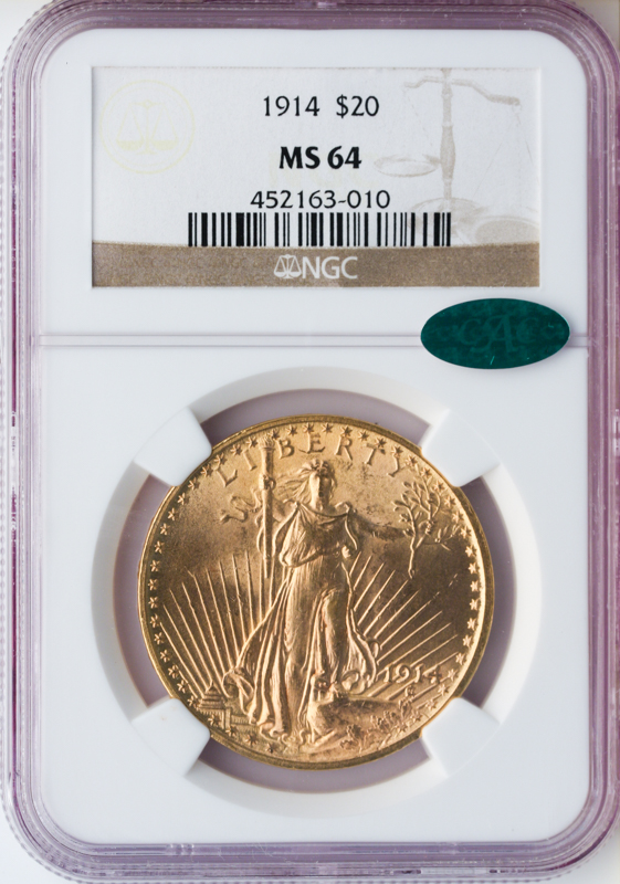 1914 $20 Saint Gaudens NGC MS64 CAC