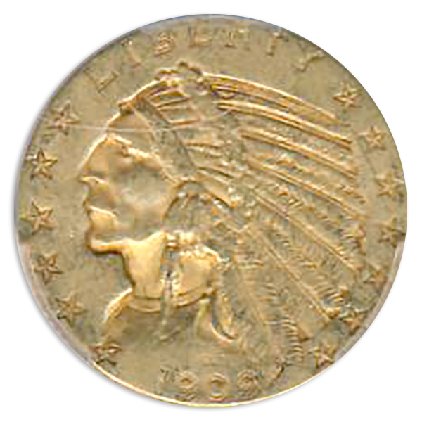 1909-O $5 Indian PCGS AU50 CAC 1909-O $5 Indian PCGS AU50 CAC
