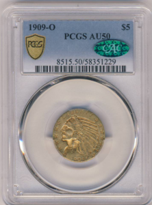 1909-O $5 Indian PCGS AU50 CAC