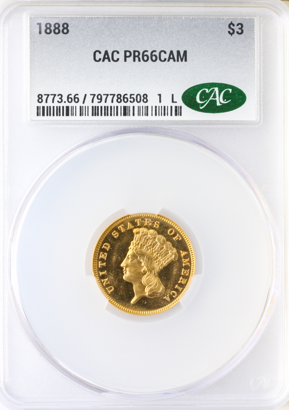 1888 $3 GOLD CACG PR66 CAMEO 1888 $3 GOLD CACG PR66 CAMEO
