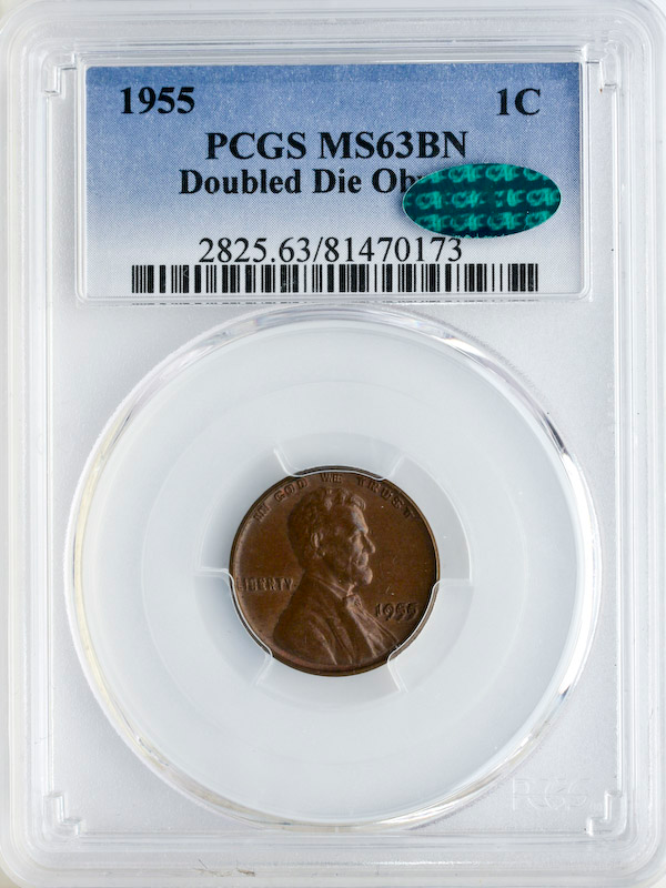 1955 Lincoln Cent Double Die Brown PCGS MS63 CAC