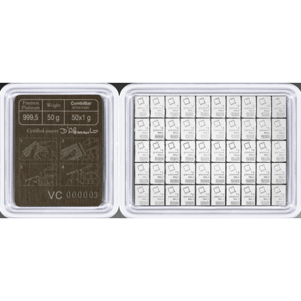 50 Gram Platinum Valcambi Combi Bar