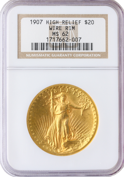 1907 $20 Saint Gaudens High Relief Wire Edge NGC MS62 1907 $20 Saint Gaudens High Relief Wire Edge NGC MS62