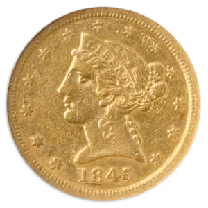 1845-O $5 Liberty NGC AU53