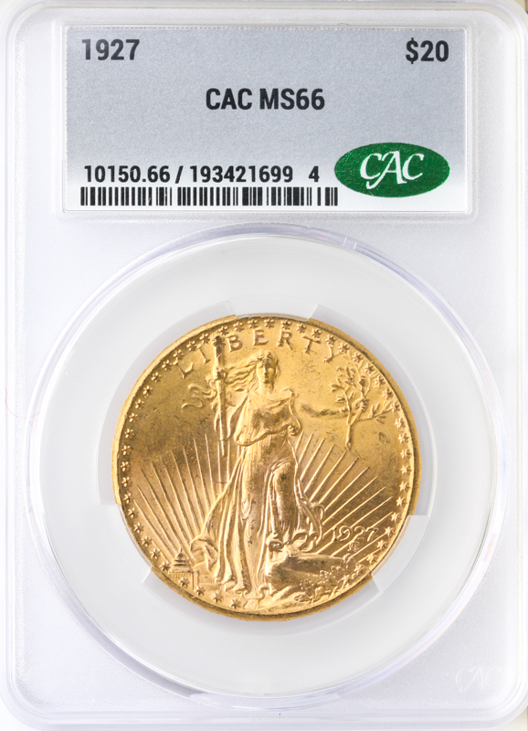 1927 $20 Saint Gaudens CACG MS66