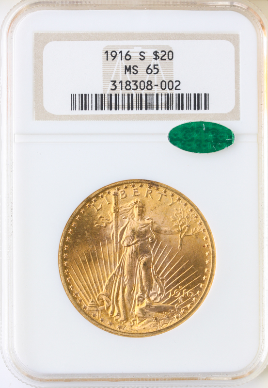1916-S $20 Saint NGC MS65 CAC