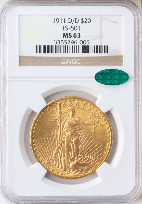 1911-D/D $20 Saint Gaudens NGC MS63 CAC 1911-D/D $20 Saint Gaudens NGC MS63 CAC