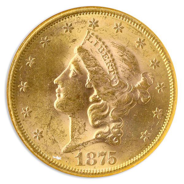 1875-S $20 Liberty NGC MS62 1875-S $20 Liberty NGC MS62