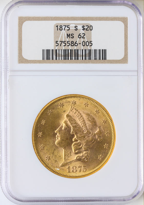 1875-S $20 Liberty NGC MS62 1875-S $20 Liberty NGC MS62
