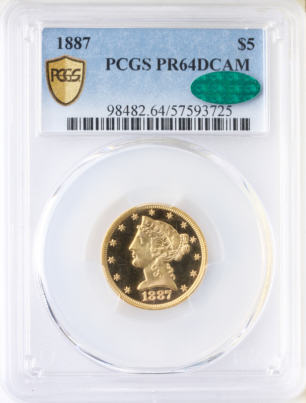 1887 $5 Liberty PCGS PR64 Deep Cameo CAC 1887 $5 Liberty PCGS PR64 Deep Cameo CAC
