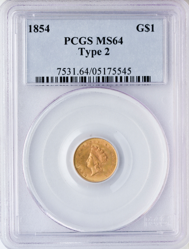 1854 Ty 2 Gold $1 PCGS MS64
