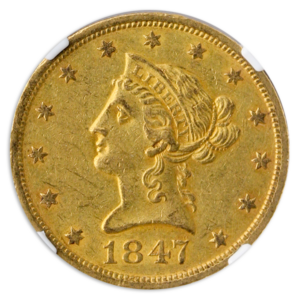 1847-O $10 Liberty NGC AU55 CAC