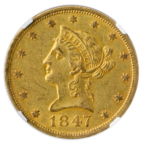 1847-O $10 Liberty NGC AU55 CAC 1847-O $10 Liberty NGC AU55 CAC