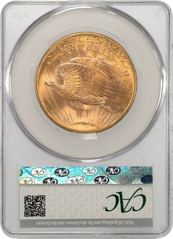 1908 $20 Saint Gaudens No Motto CACG  MS66 +