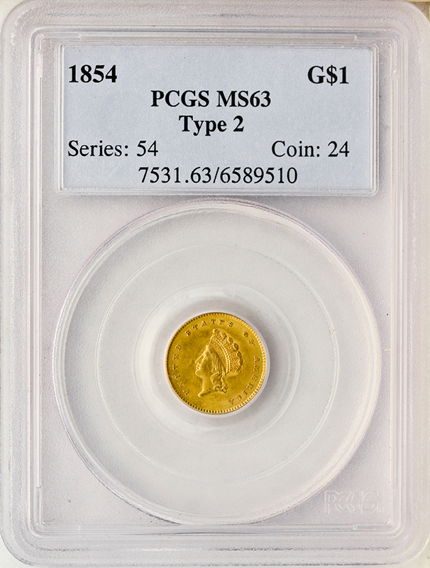1854 Type II Gold $1 PCGS MS63