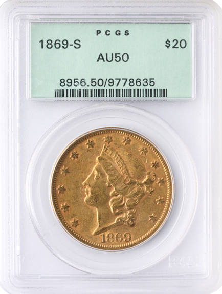 1869-S $20 Liberty PCGS AU50
