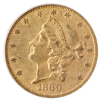 1869-S $20 Liberty PCGD AU50 CAC
