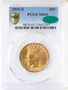 1911-S $10 Indian Gold Eagle PCGS MS61 CAC