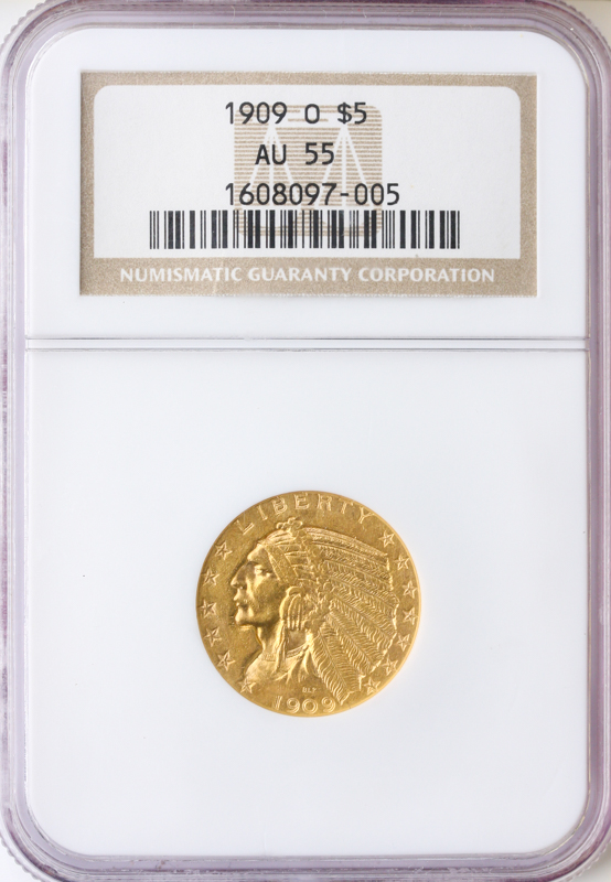 1909-O $5 Indian NGC AU55 1909-O $5 Indian NGC AU55