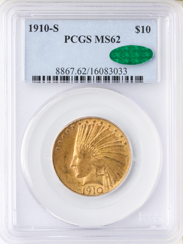 1910-S $10 Indian PCGS MS62 CAC