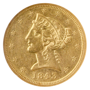 1843-O $5 Liberty Large Date  NGC AU53