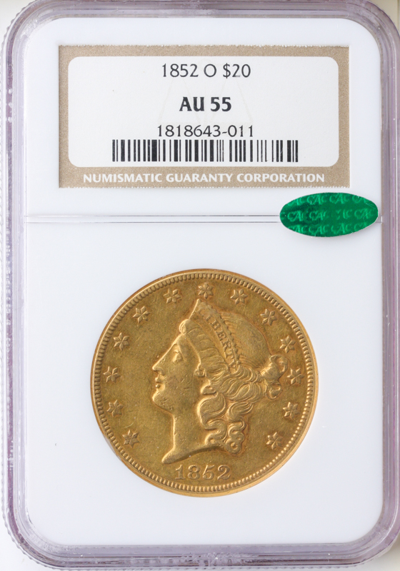 1852-O $20 Liberty NGC AU55 CAC