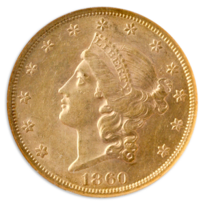 1860 $20 Liberty NGC AU58 CAC