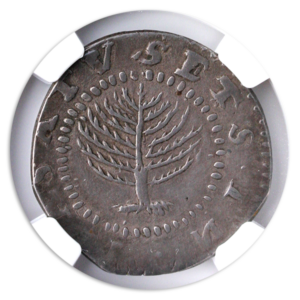 1652 Massachusetts Pine Tree Shilling No H NGC AU55 CAC