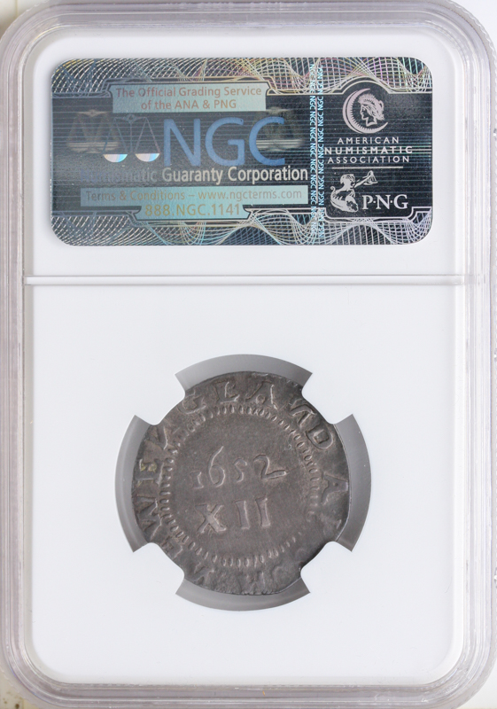 1652 Massachusetts Pine Tree Shilling No H NGC AU55 CAC
