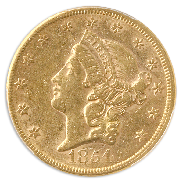 1854 $20 Liberty Large Date PCGS AU55 CAC 1854 $20 Liberty Large Date PCGS AU55 CAC