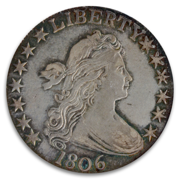 1806 Draped Bust Half Dollar Pointed 6 No Stem PCGS AU53 CAC 1806 Draped Bust Half Dollar Pointed 6 No Stem PCGS AU53 CAC