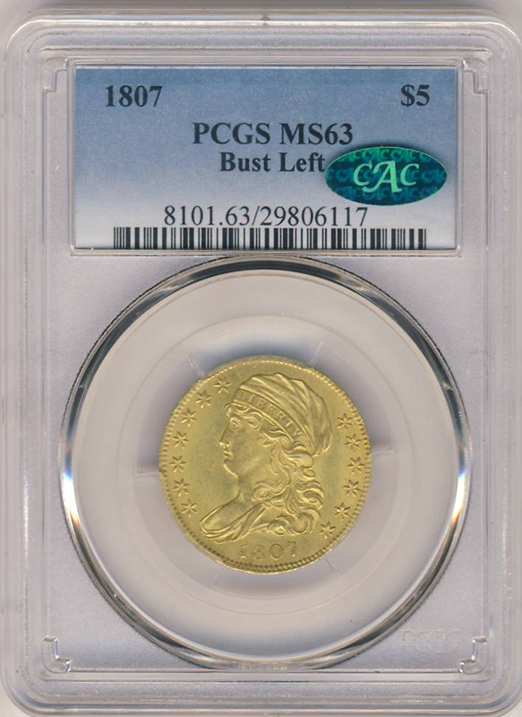 1807 $5 Capped Bust Left PCGS MS63 CAC