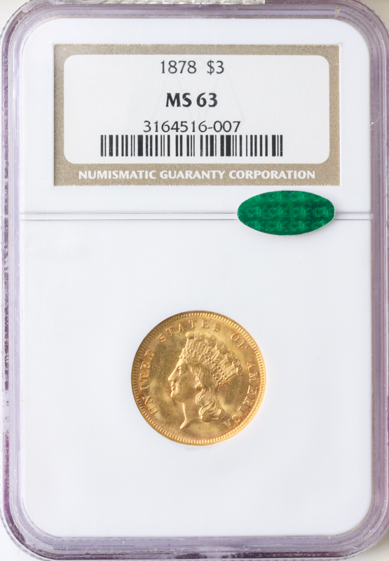 1878 $3 NGC MS63 CAC 1878 $3 NGC MS63 CAC