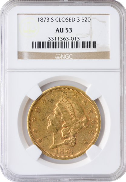 1873-S $20 Liberty Closed 3 NGC Au53