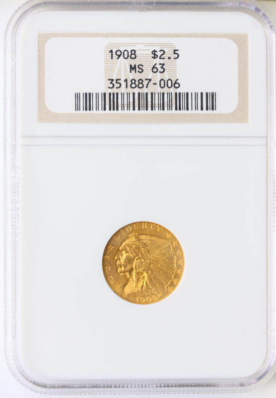 1908 $2.50 Indian NGC MS63 1908 $2.50 Indian NGC MS63