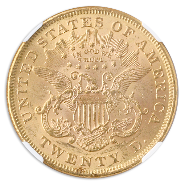 1873 $20 Liberty Open 3 NGC AU58 CAC +