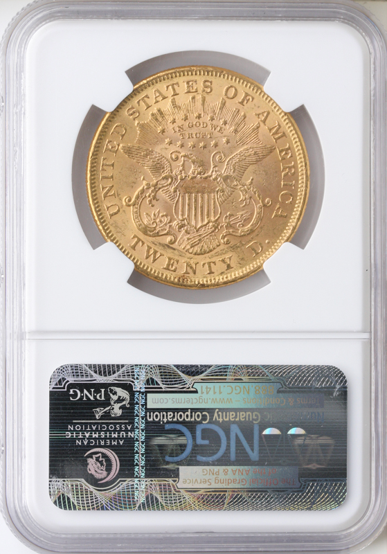 1873 $20 Liberty Open 3 NGC AU58 CAC +
