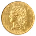 1834 $5 Classic Crosslet 4 NGC AU58