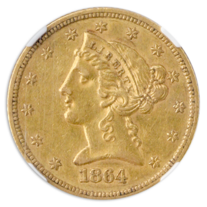1864 $5 Liberty NGC AU55 CAC