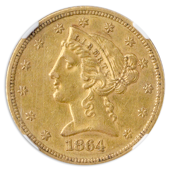 1864 $5 Liberty NGC AU55 CAC 1864 $5 Liberty NGC AU55 CAC