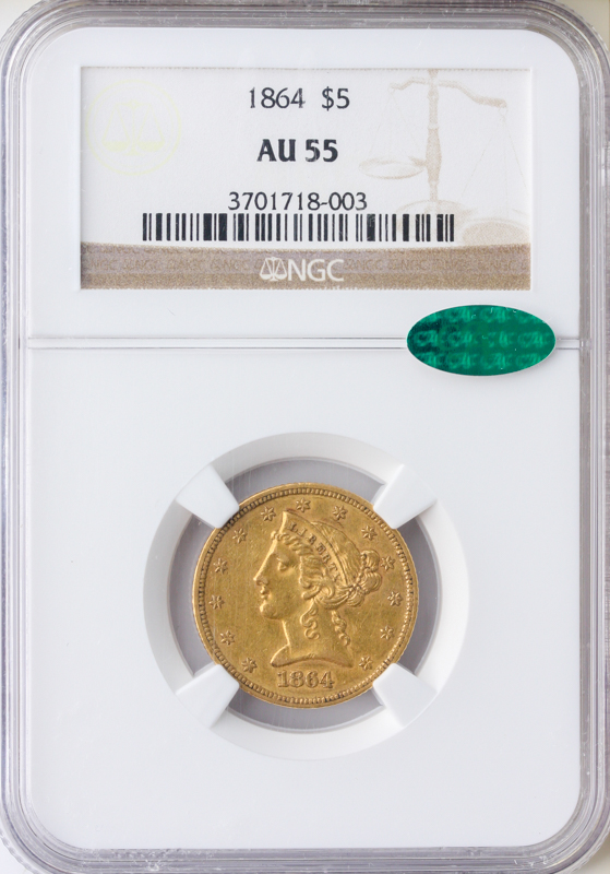 1864 $5 Liberty NGC AU55 CAC 1864 $5 Liberty NGC AU55 CAC