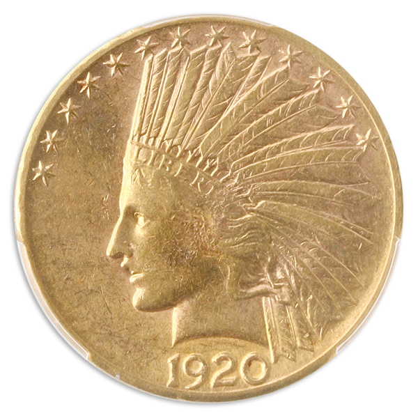 1920-S $10 Indian PCGS AU58 CAC 1920-S $10 Indian PCGS AU58 CAC