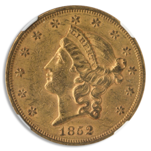 1852 $20 Liberty NGC AU55 CAC