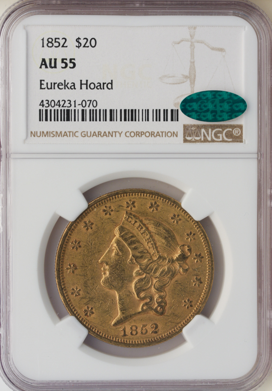 1852 $20 Liberty NGC AU55 CAC
