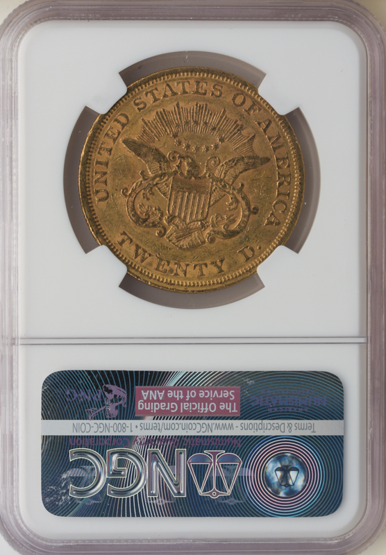 1852 $20 Liberty NGC AU55 CAC
