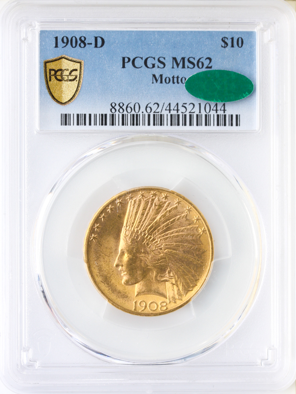 1908-D $10 Indian PCGS MS62 CAC