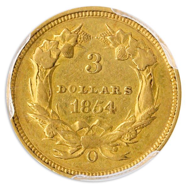 1854-O $3 Indian Princess PCGS XF45 CAC 1854-O $3 Indian Princess PCGS XF45 CAC