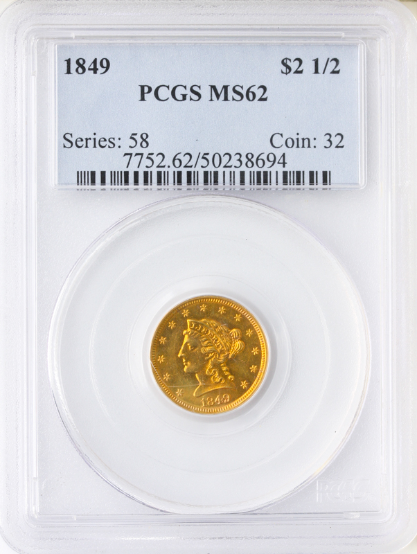 1849 $2 1/2 Liberty PCGS MS62 1849 $2 1/2 Liberty PCGS MS62
